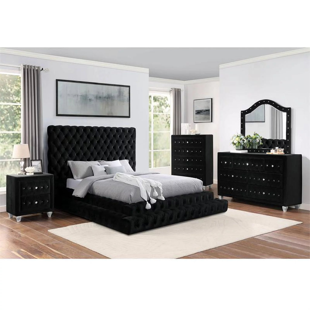 Glam Fabric Tufted Platform Queen Bed in Black D79825
