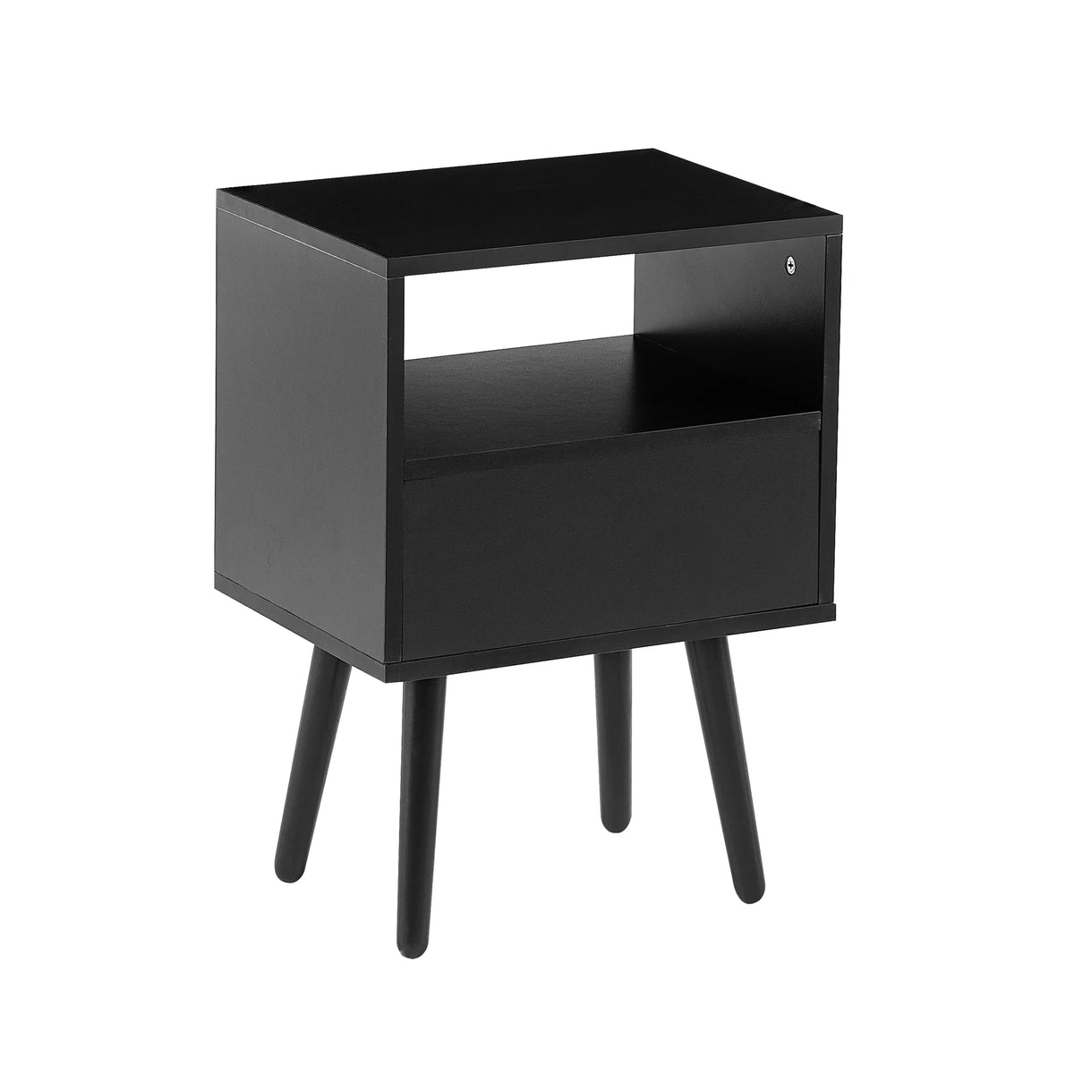 Black Rattan End Table with Drawer and Open Shelf W4007