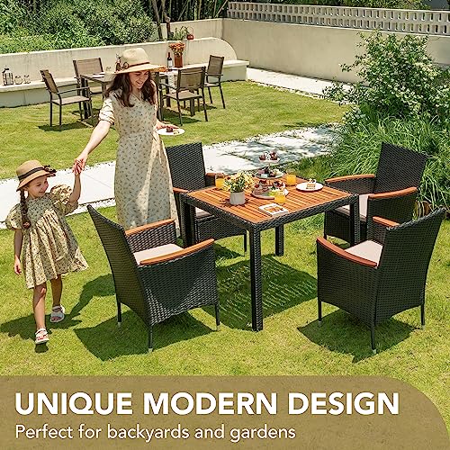 9 Piece Wicker Outdoor Dining Table and Chairs Set with Acacia Wood Table Top K38597