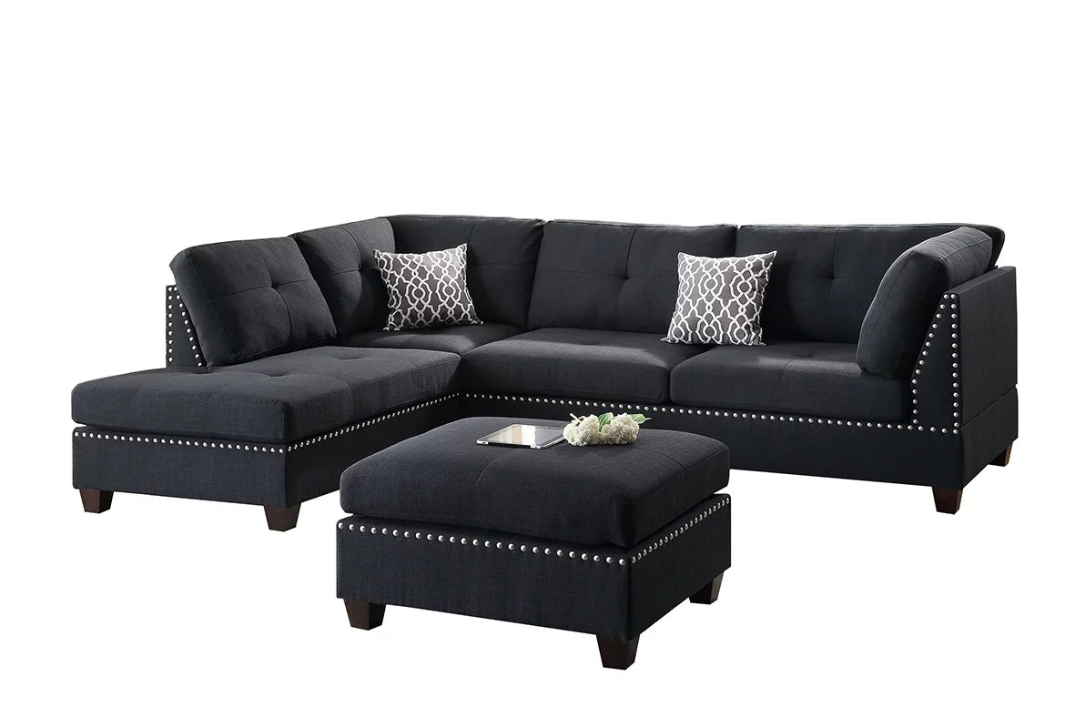3 PCS L-Shaped Bonded Leather Sectional Sofa Set with Ottoman E498