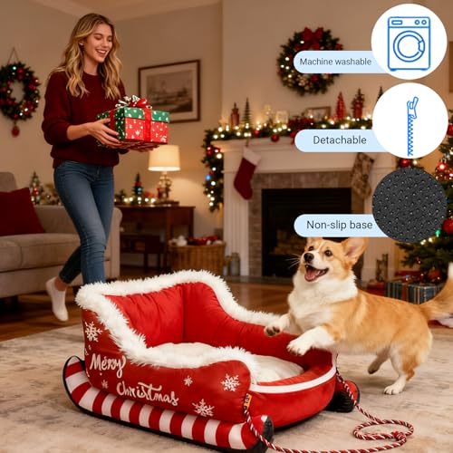 Red Small Washable Plush Dog Bed M880954
