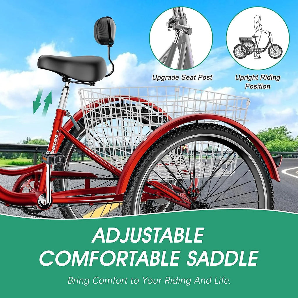 24 inch 7 Speed Adult Tricycle with Shopping Basket U194801