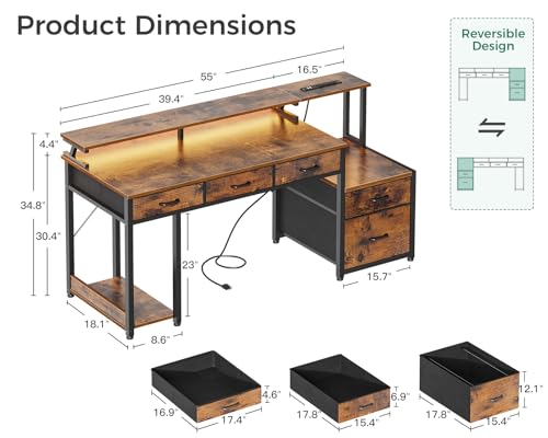 55 Inch Black Computer Desk with 3 Drawers Q456804