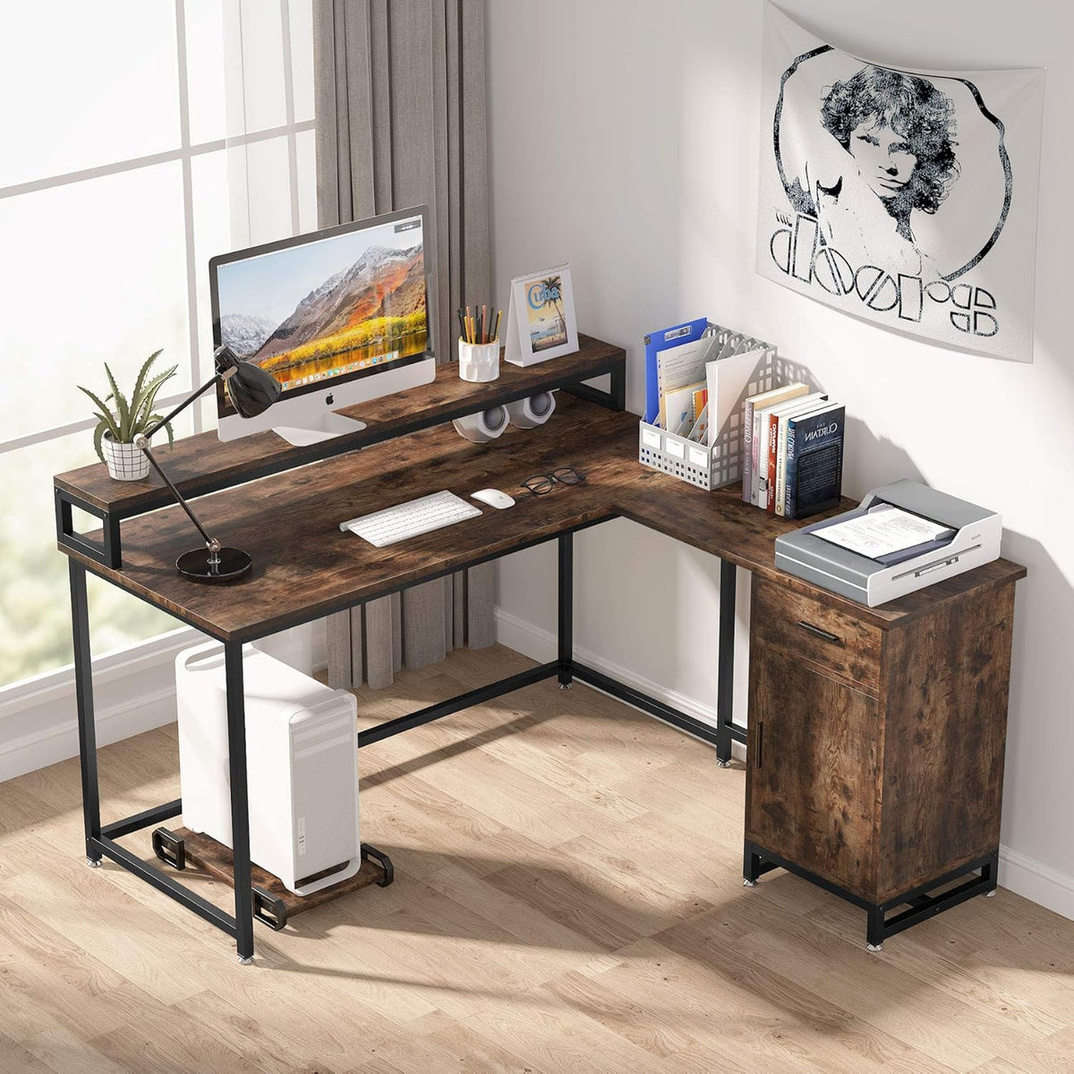 L Shaped Computer Desk with Drawer and Storage Cabinet F942