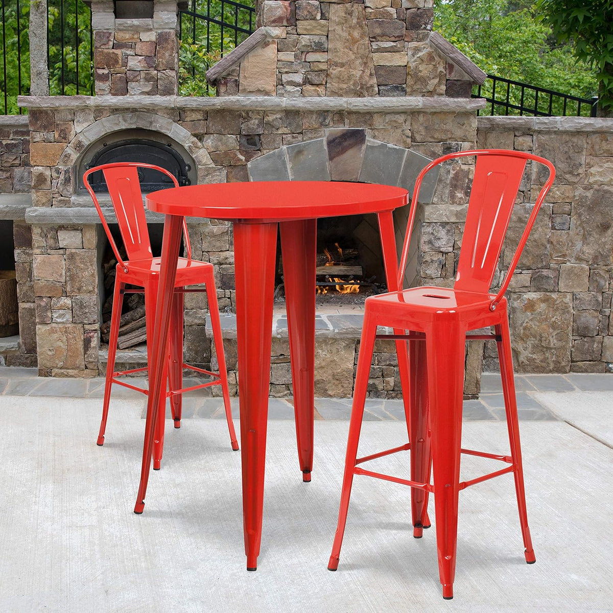 30 Round Silver Metal Indoor-Outdoor Bar Table Set with 2 Cafe Stools B79024