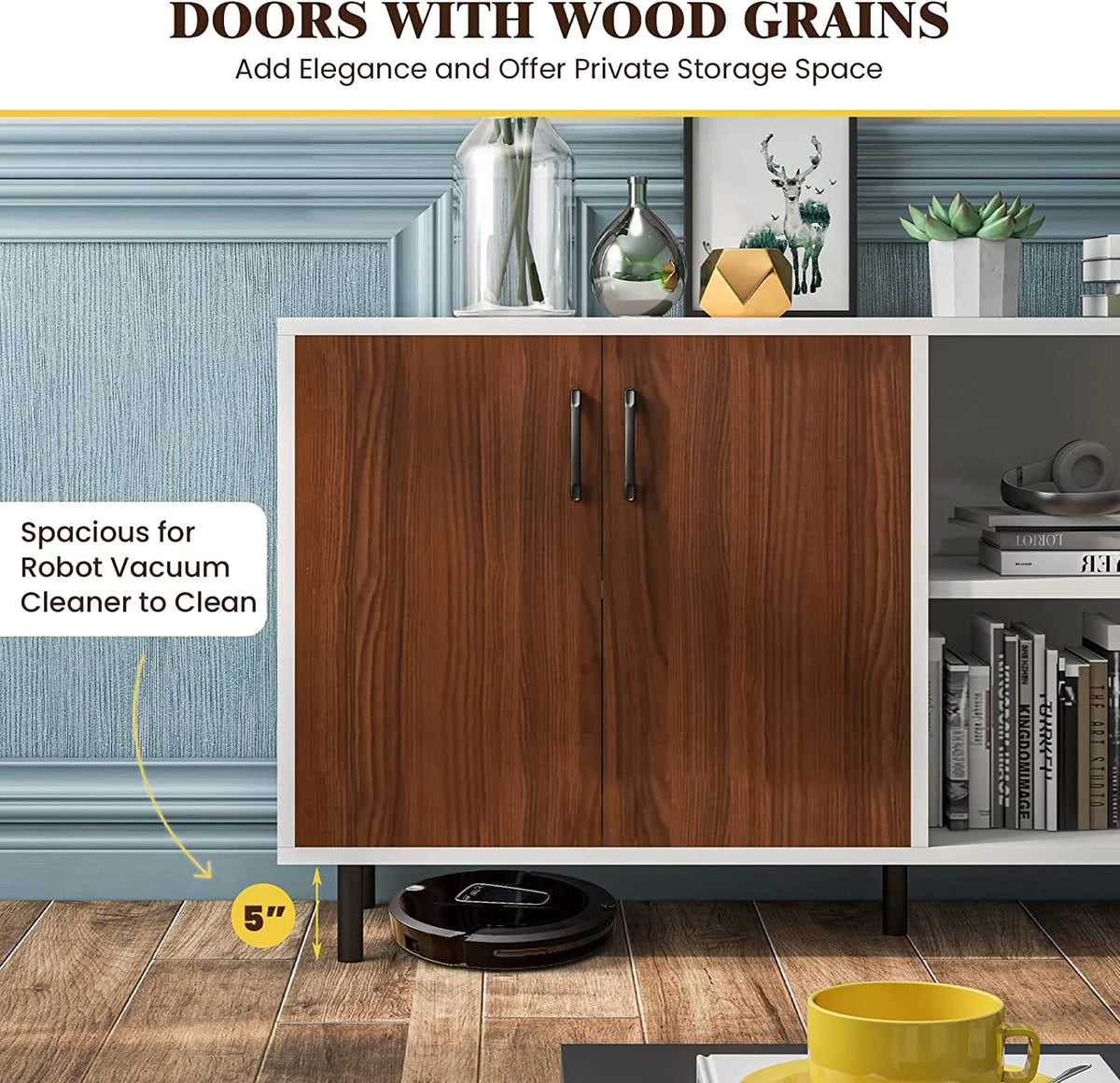 White Walnut 2 Door Buffet Sideboard with Open Shelves V45516