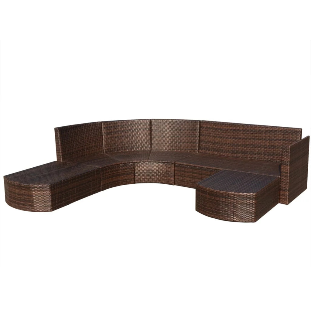 4 Piece Cushioned Corner Sofa with 2 Ottoman Brown Poly Rattan Outdoor Conversation Set Q553511