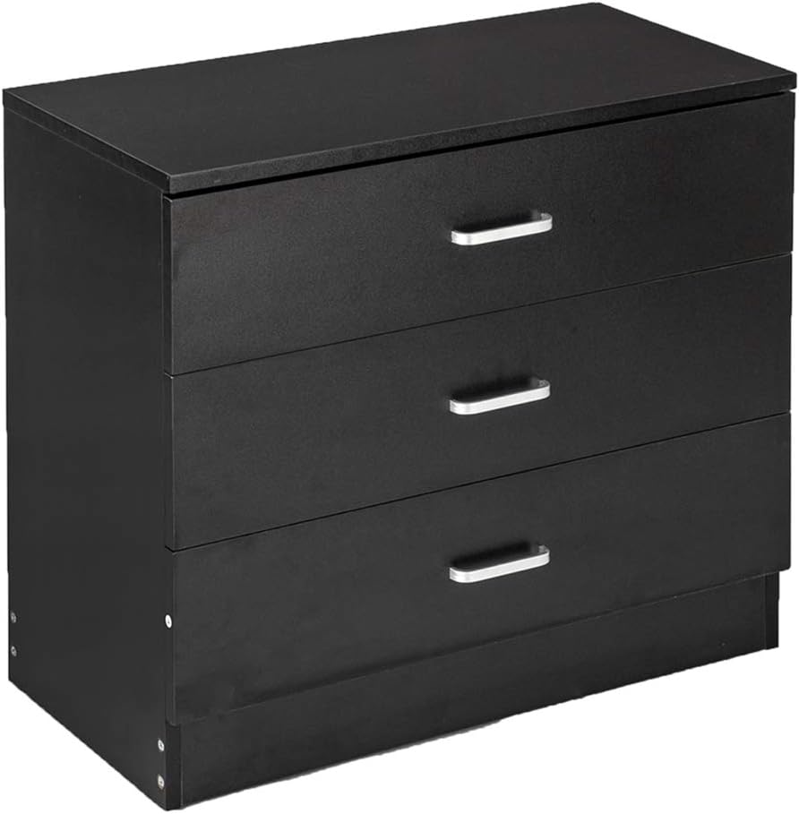 Black 3 Drawer Wooden Nightstand Q94641