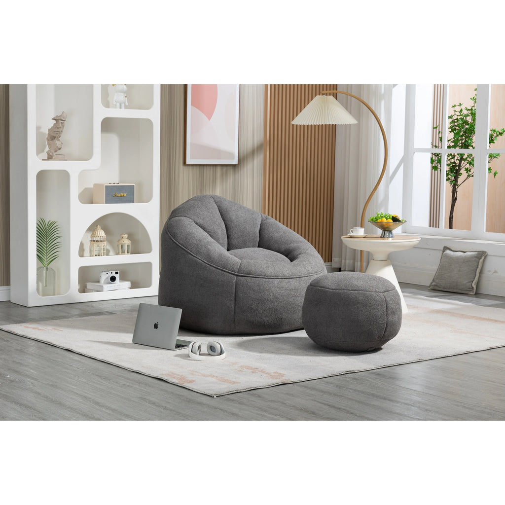 Microfiber Teardrop Shaped Sofa Chair with Ottoman Grey R102405