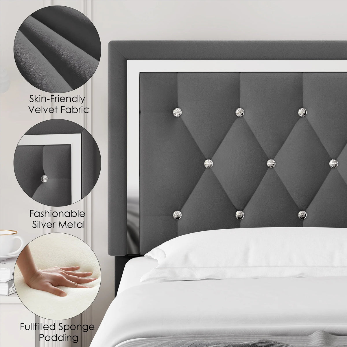 King Bed Frame with Adjustable Headboard B2833