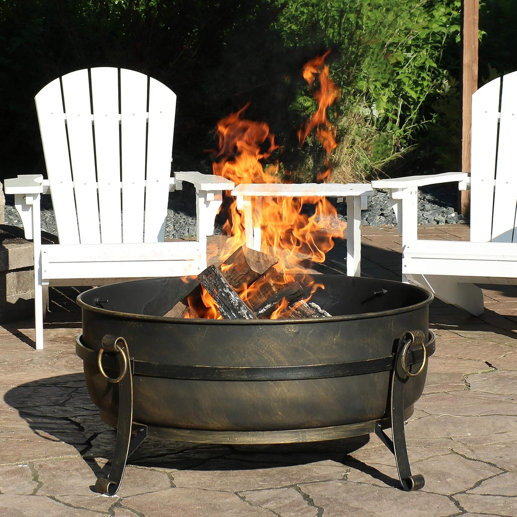34-Inch Wood-Burning Fire Pit with Spark Screen, Poker, and Grate V397