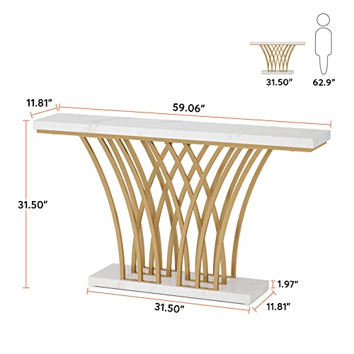 59 inch Gold Console Table with Grid-Shaped Metal Base O460174