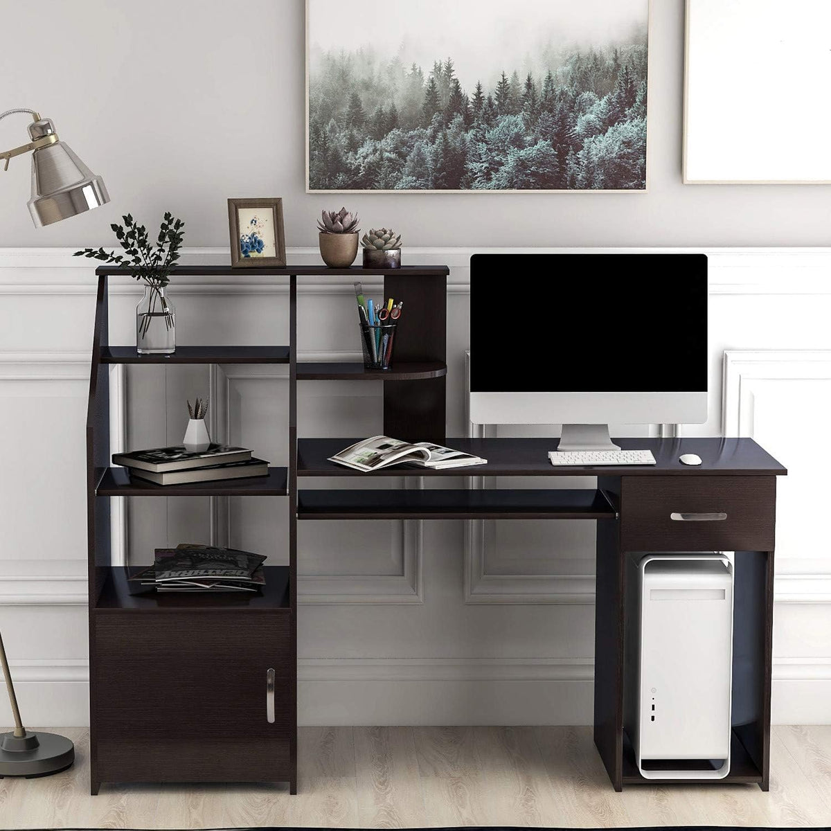 Computer Desk with Cabinet and Keyboard Tray Q417357
