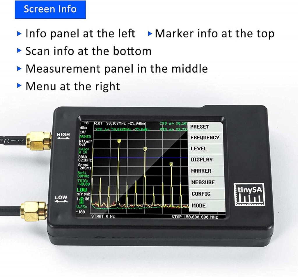 Portable Handheld Spectrum Analyzer with Antenna Cables & Attenuator 0.1MHZ-960MHz 2.8'' Touchscreen J578