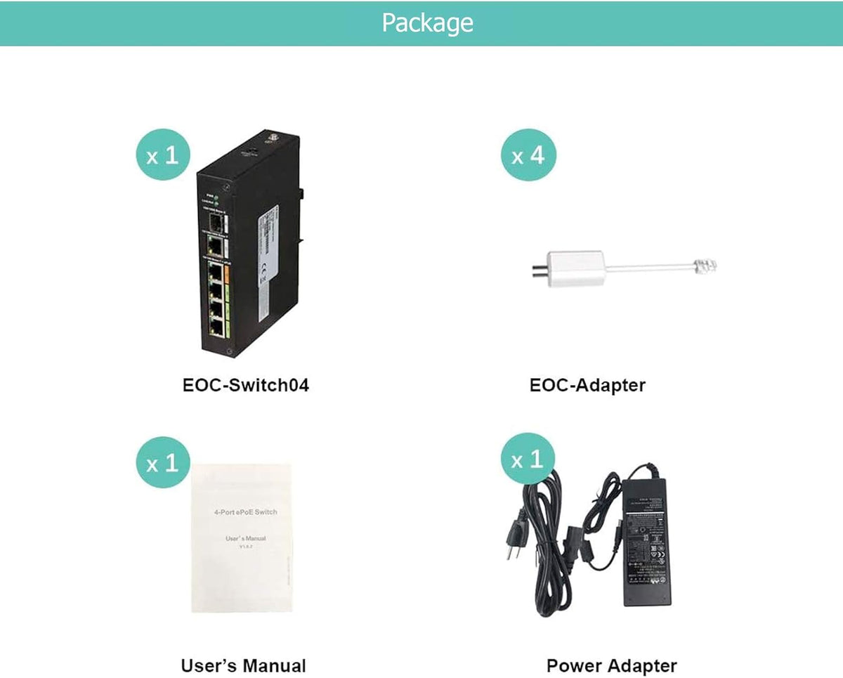 4 Port POE EOC Hybrid ePOE Switch with Ethernet Over Coax P15631