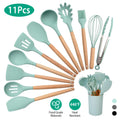 11-Piece Silicone Cooking Utensil Set with Wooden Handles, Green M95524