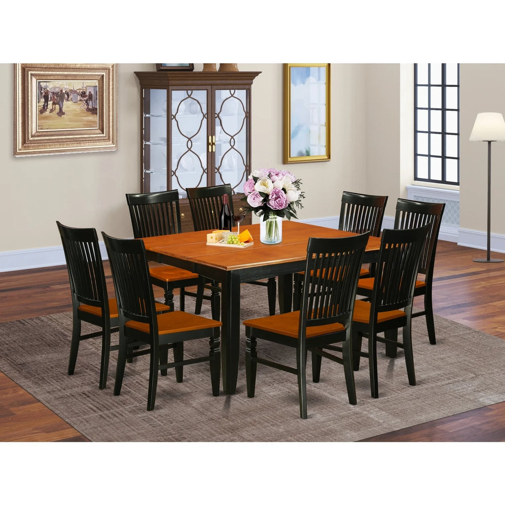9 Pc Kitchen Table Set with Dining Table and 8 Wood Seat Chairs N6696