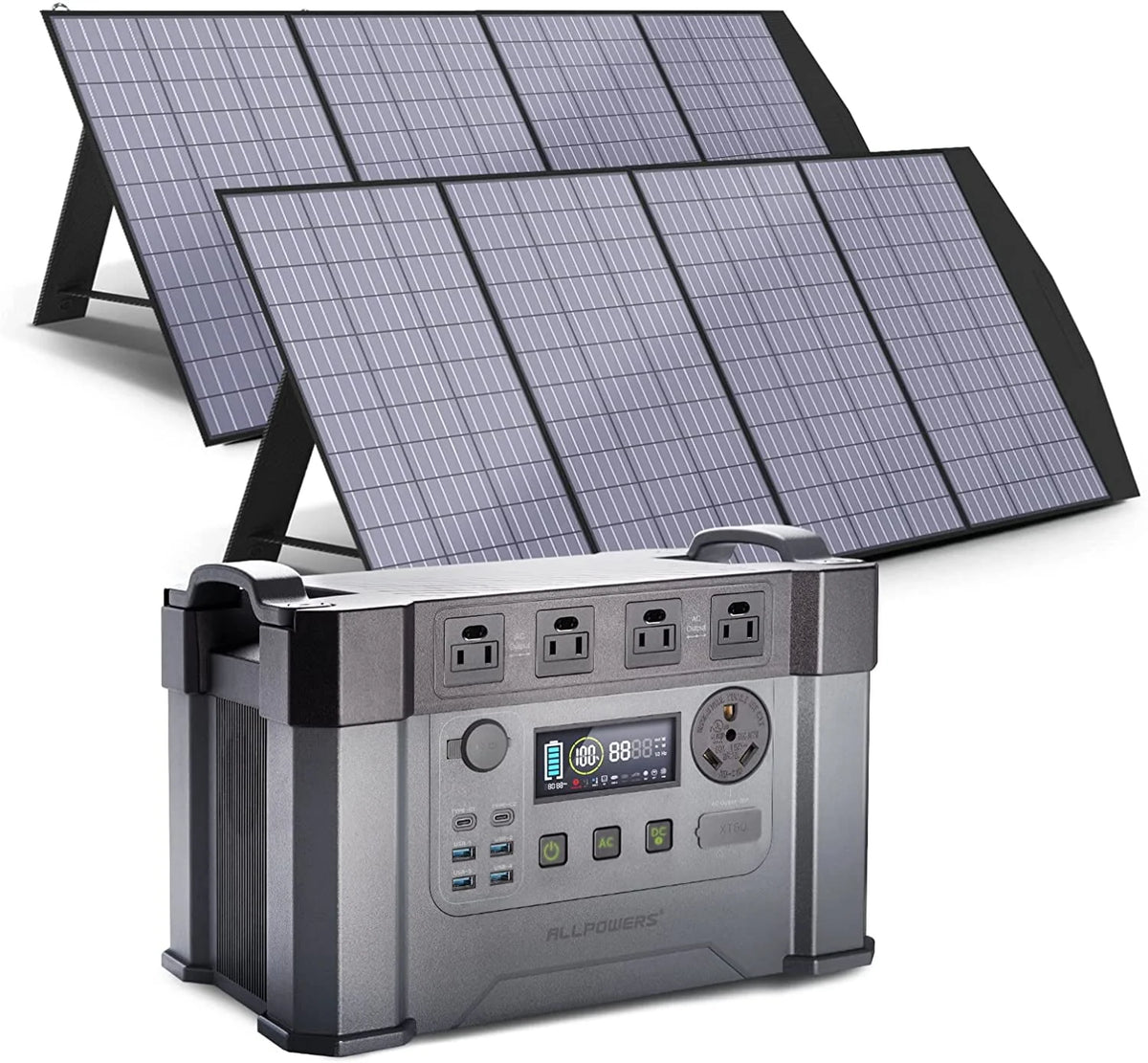 2400W 1500Wh Portable Power Station with 2 Pack 200W Foldable Solar Panels R8292
