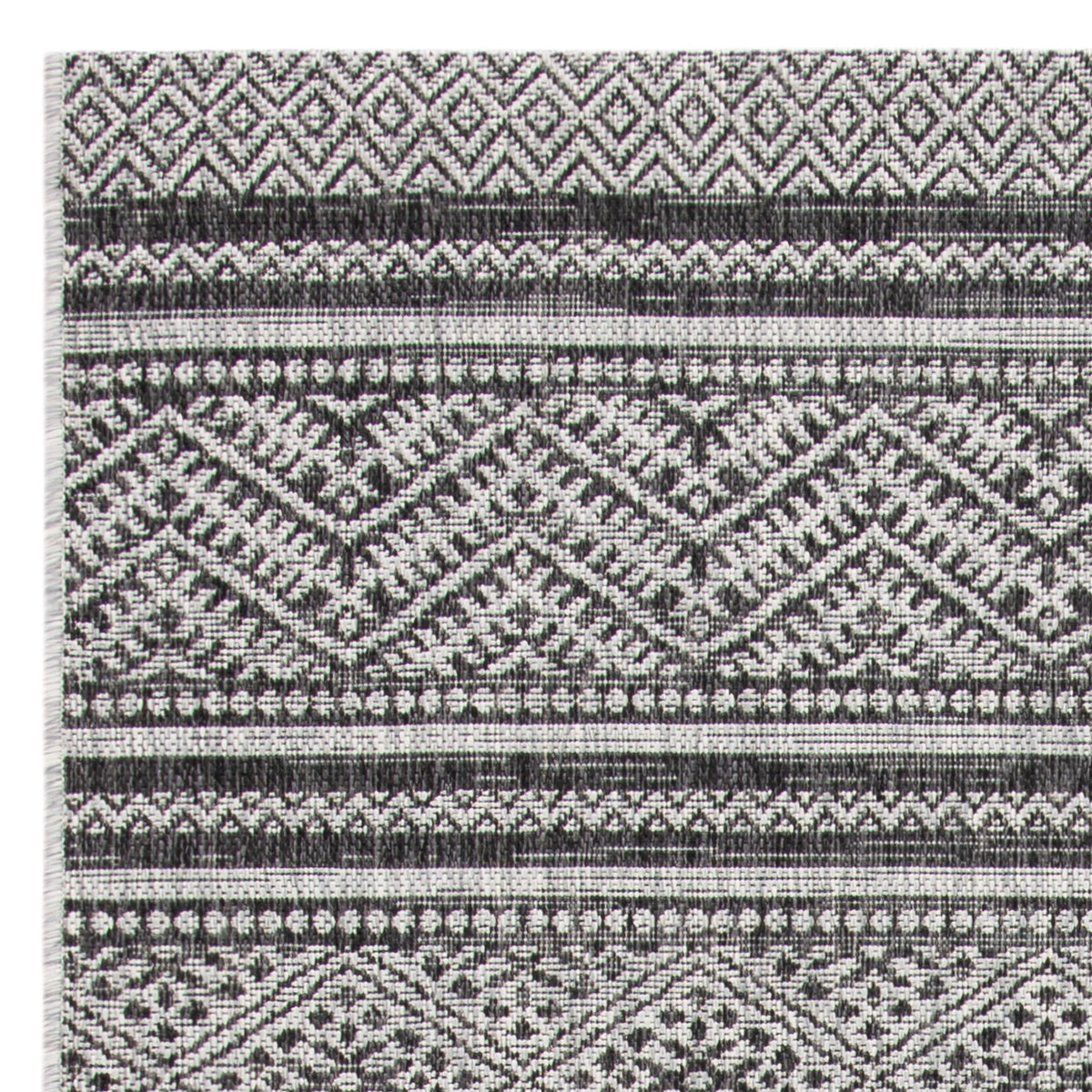 Black Grey Geometric Chevron Indoor Outdoor Area Rug B344763