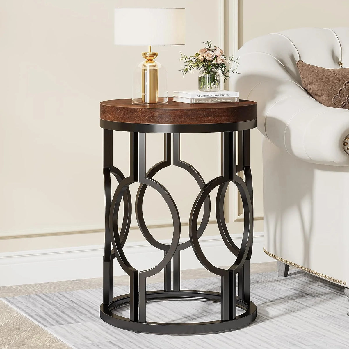 Round End Table with Metal Frame K6623