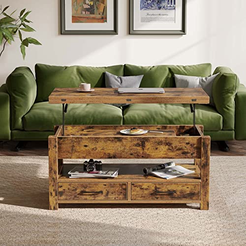 Lift Top Convertible Coffee Table with Drawers Black B1196