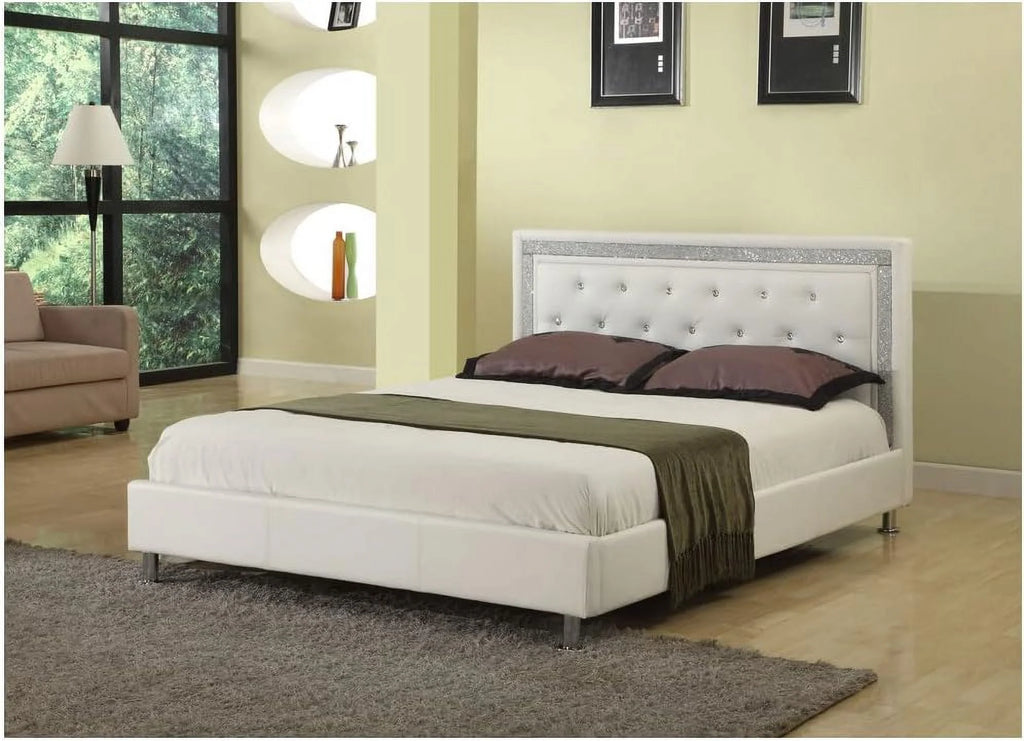 White Faux Leather Queen Platform Bed K4413