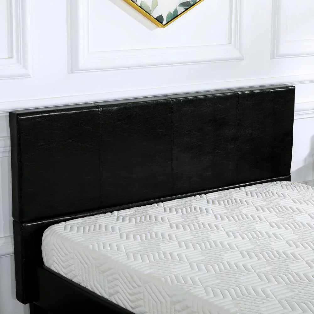 Black Faux Leather Upholstered Twin Size Platform Bed Frame with Headboard F365612