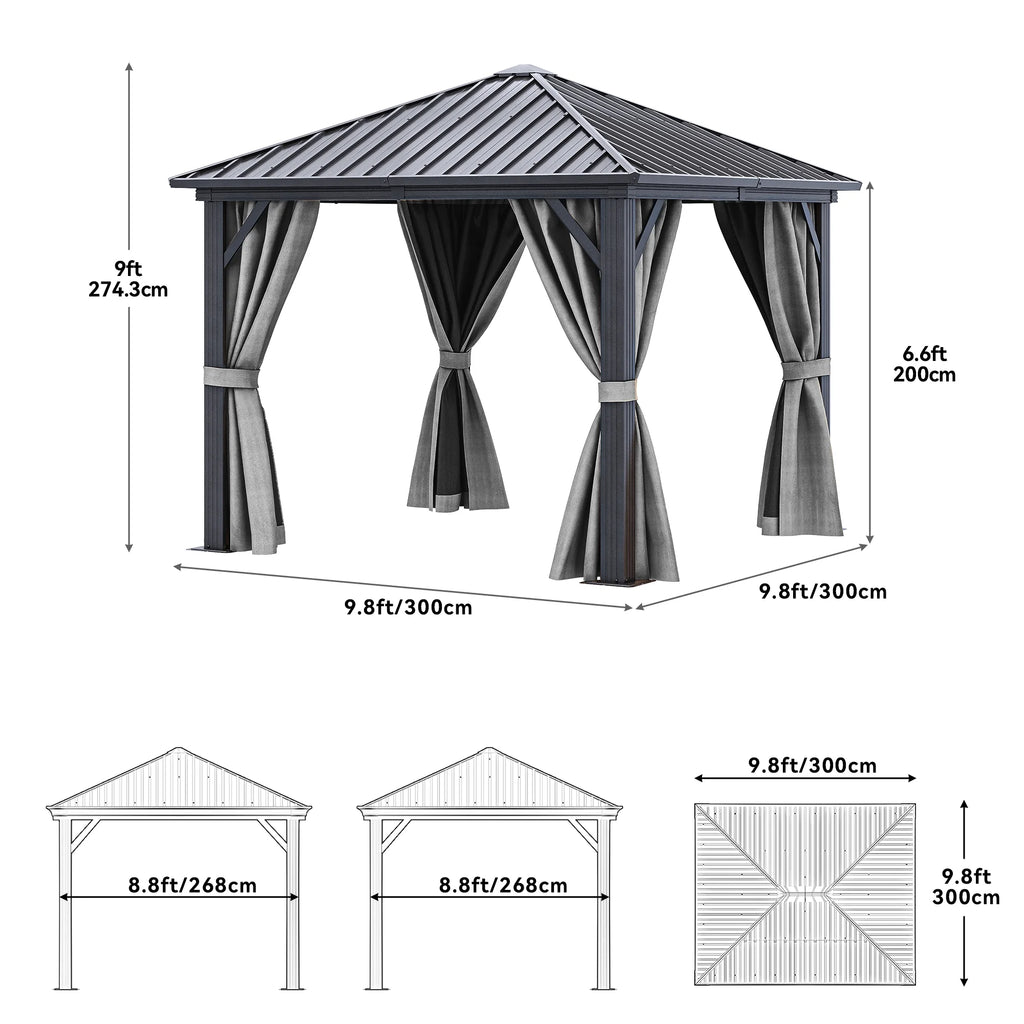 10x10ft Hardtop Gazebo with Nettings and Curtains Z7507