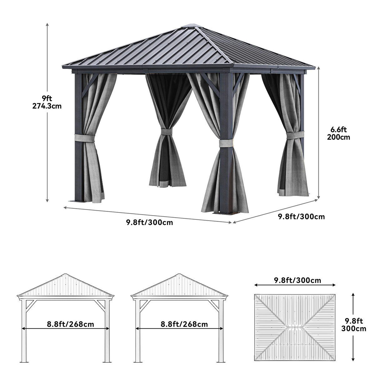 10x10ft Hardtop Gazebo with Nettings and Curtains Z7507