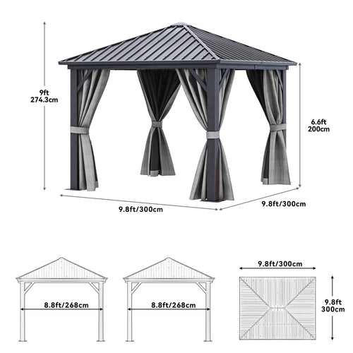 10x10ft Hardtop Gazebo with Nettings and Curtains Z7507