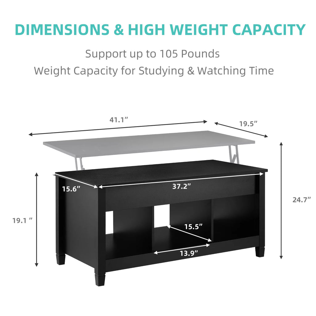Lift Top Coffee Table with Hidden Storage and 3 Open Shelves E28332