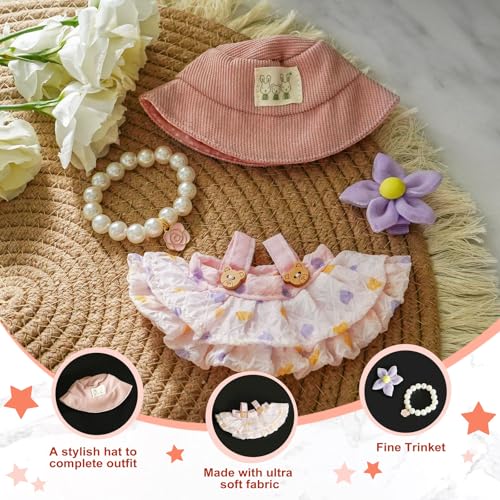 17cm Doll Clothes Set with Hat Pearl Necklace Bag Accessories Blue N64899