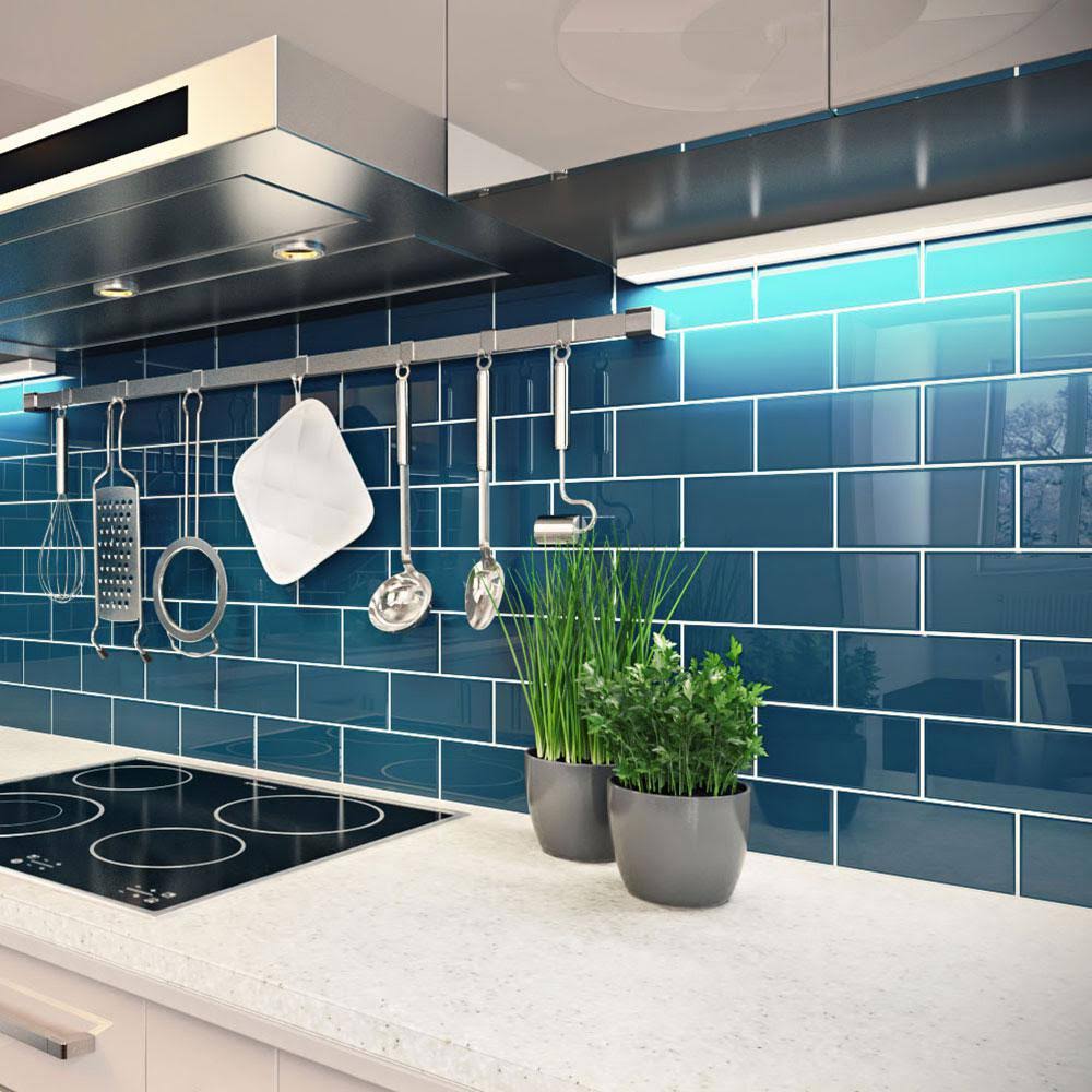 Dark Teal 3-in x 6-in Glossy Glass Subway Wall Tile 40-Pack M7410