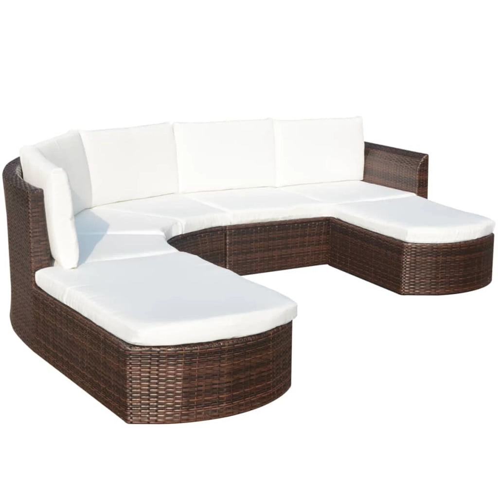 4 Piece Cushioned Corner Sofa with 2 Ottoman Brown Poly Rattan Outdoor Conversation Set Q553511