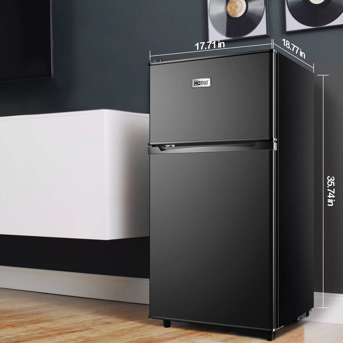 Two Door Mini Fridge with Freezer, 3.5 Cu ft, Black X79490