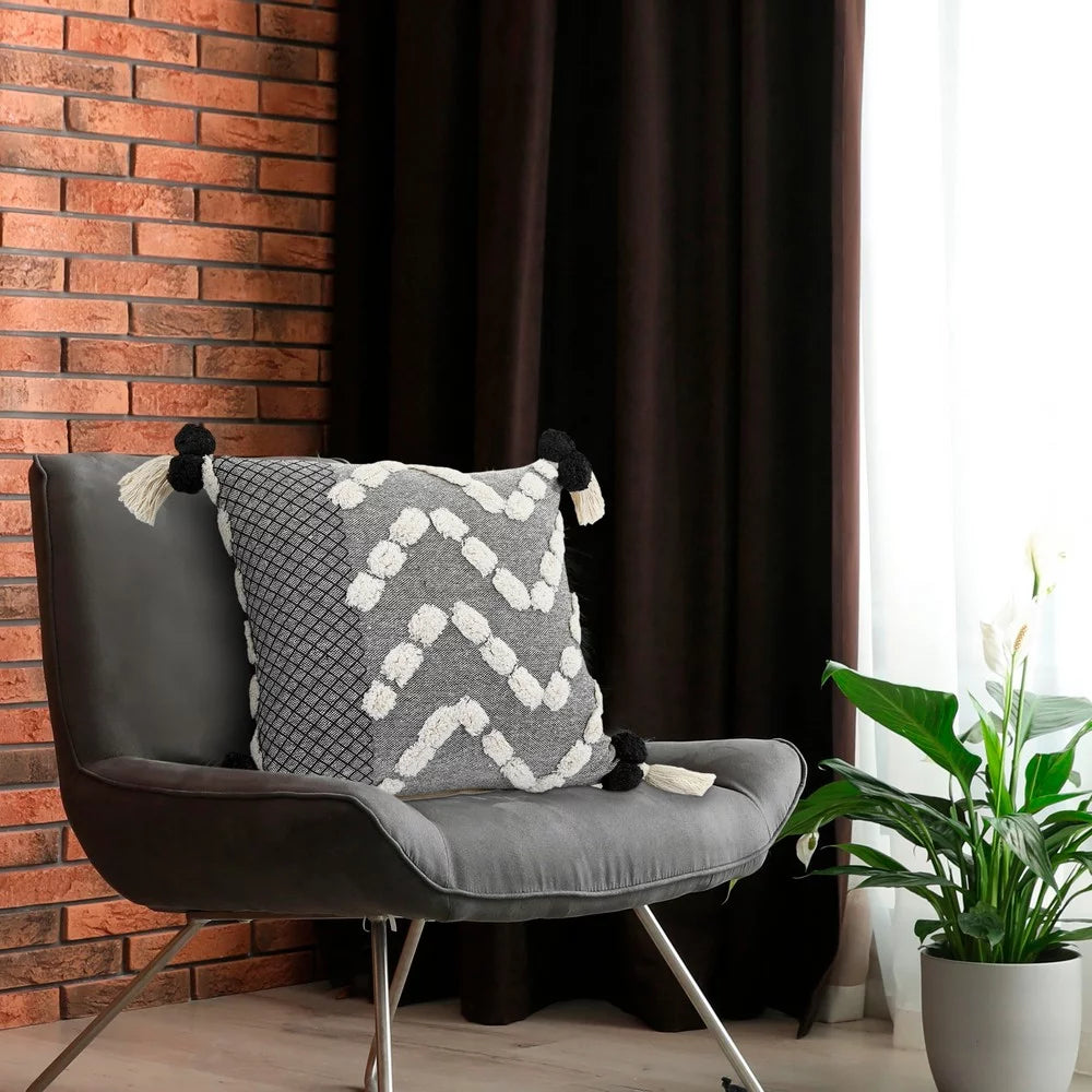 20" x 20" Hand-stitched Gray White Geometric Organic Cotton Pillow Cover S1205