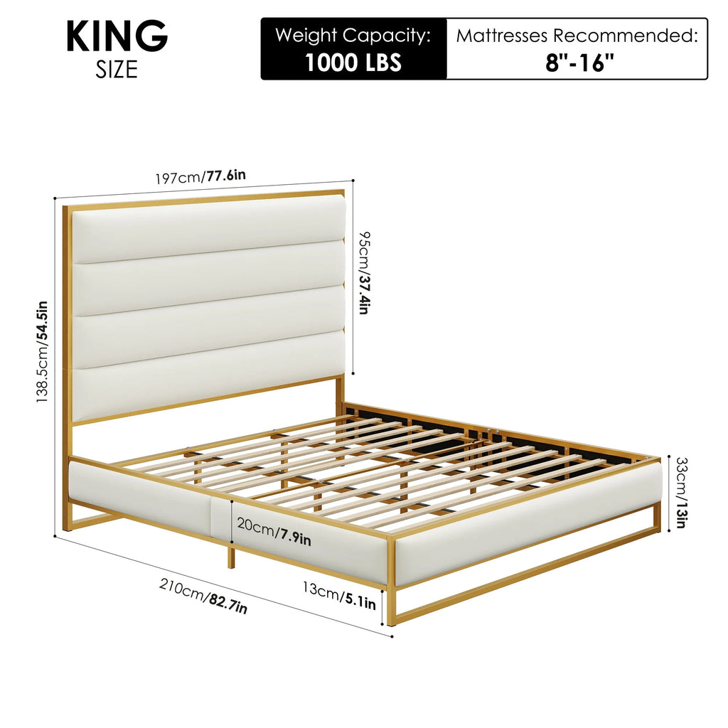 King Size Off-white Velvet Upholstered Platform Bed I451076