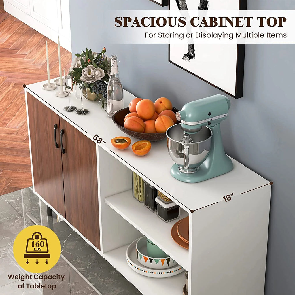 White Walnut 2 Door Buffet Sideboard with Open Shelves V45516