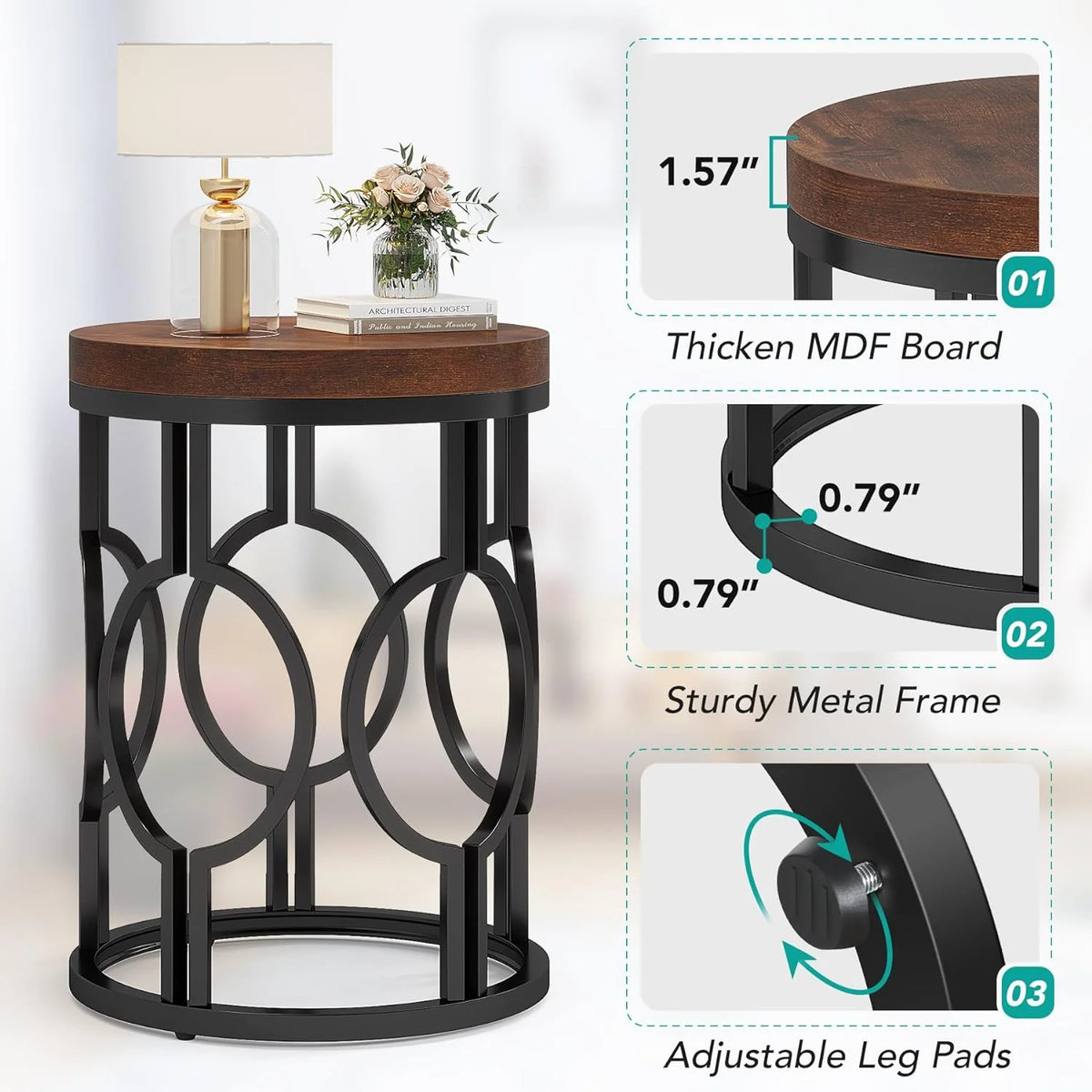 Round End Table with Metal Frame K6623