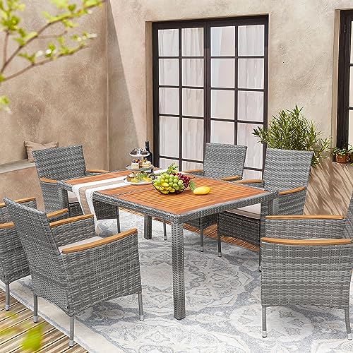 9 Piece Wicker Outdoor Dining Table and Chairs Set with Acacia Wood Table Top K38597