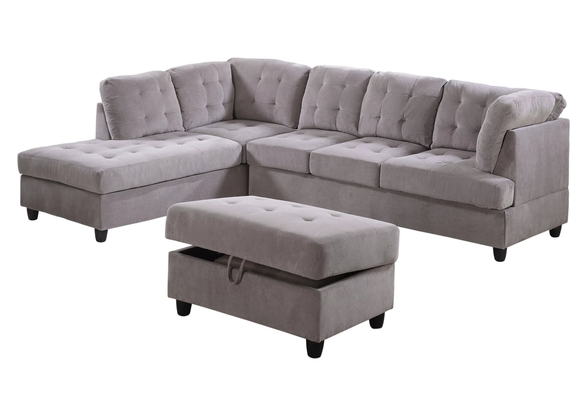 Corduroy L Shape Sectional Sofa with Storage Ottoman A412504