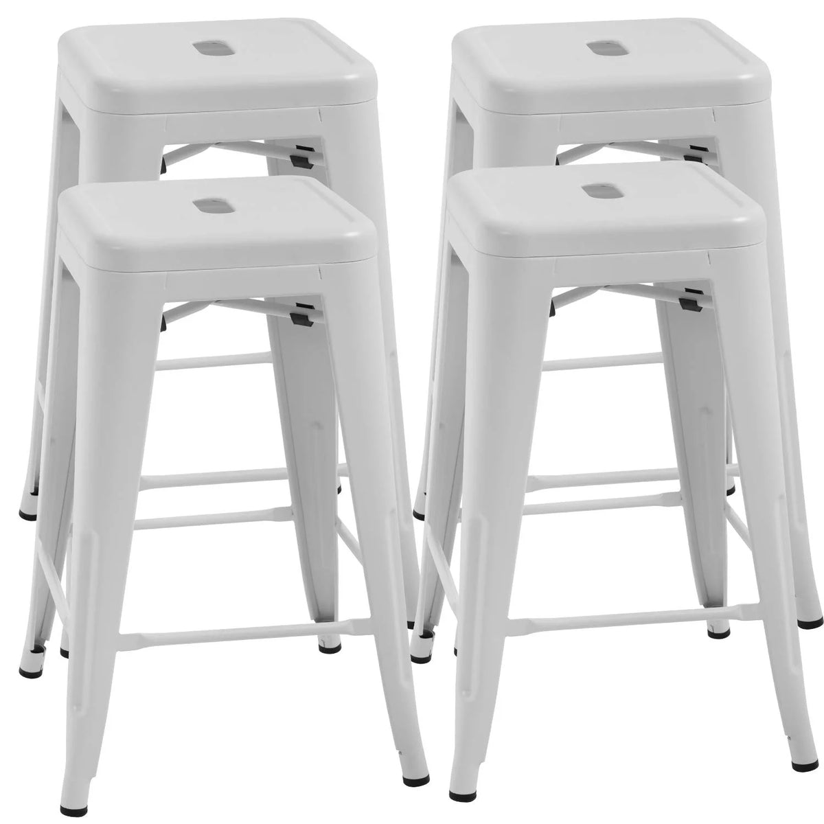 Metal Bar Stools Set of 4, 24 inch White Stackable Backless Counter Height R4203