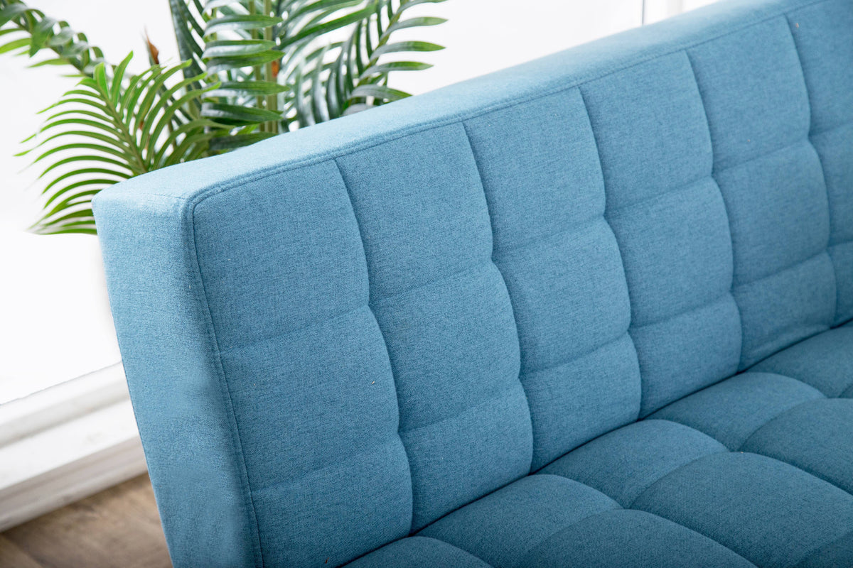 Blue Tufted Fabric Convertible Sofa Futon Y55178