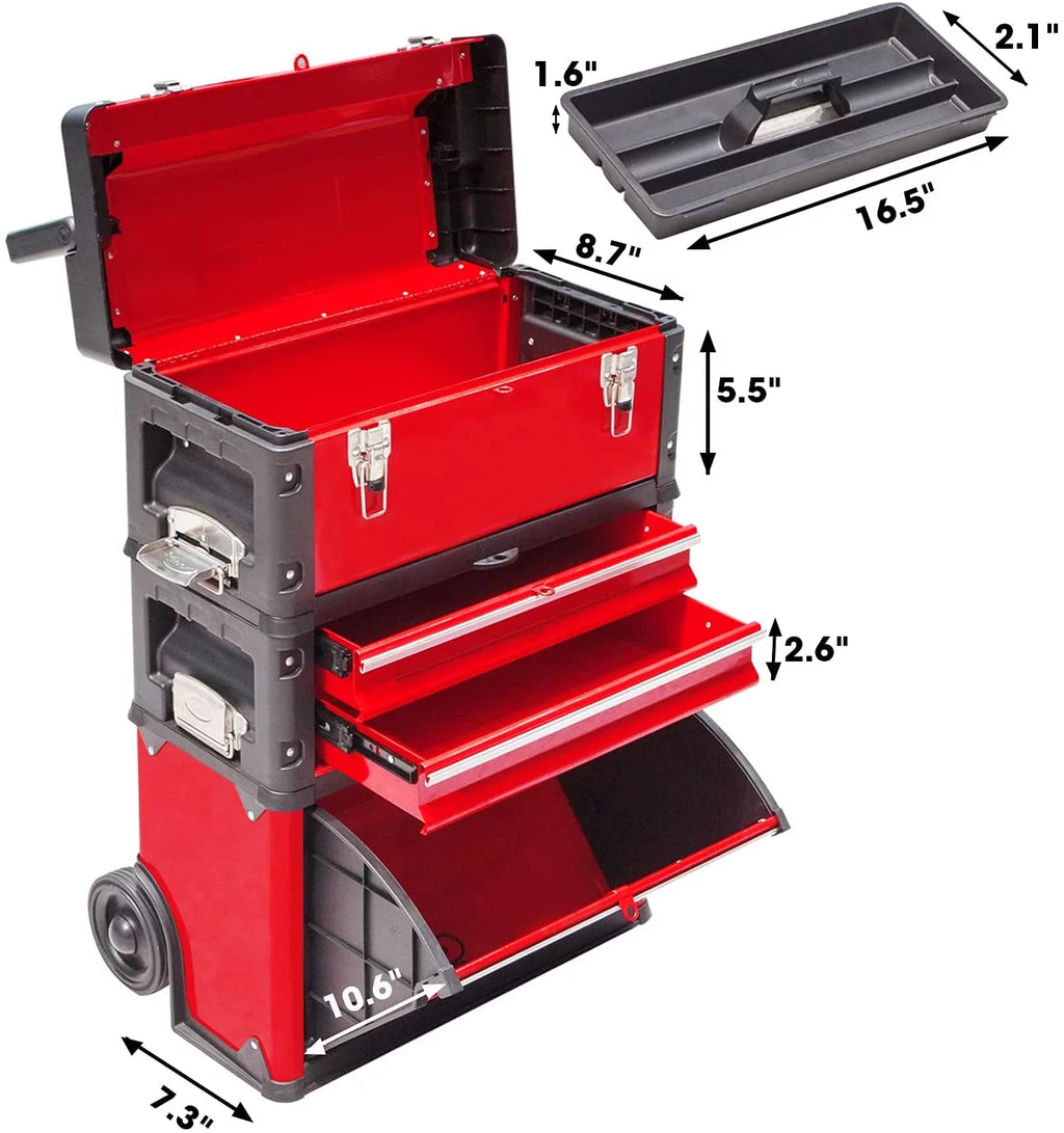 Red Rolling Tool Chest with Wheels 3 Drawers R9909