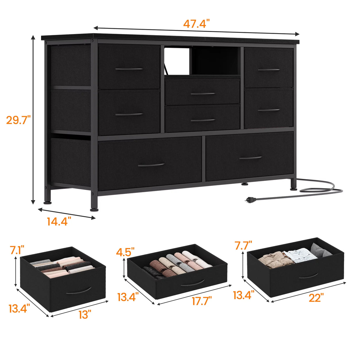 8 Drawer Dresser TV Stand with Electrical Outlet and LED Lights D994