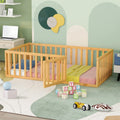 Twin Solid Wood Floor Bed Frame with Door & Safety Guardrails P165875