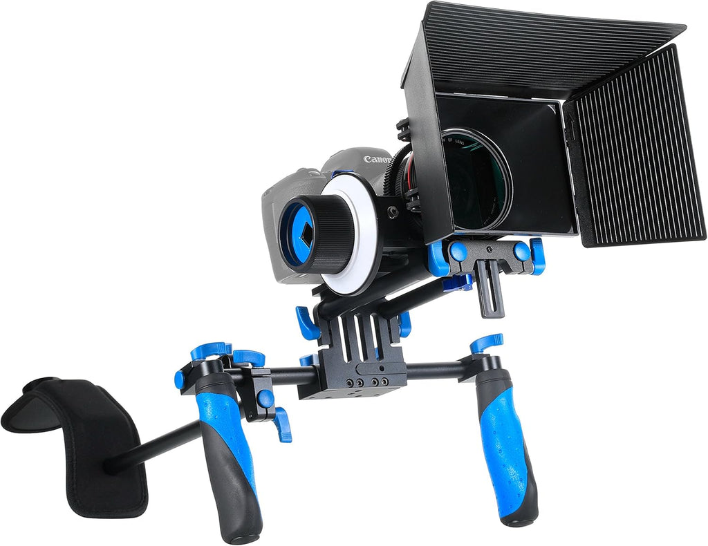 DSLR Rig Video Camera Shoulder Mount Kit with Follow Focus, Matte Box, Top Handle and Support Cage A890105