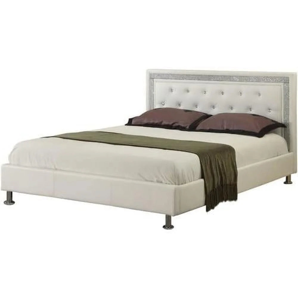 White Faux Leather Queen Platform Bed K4413