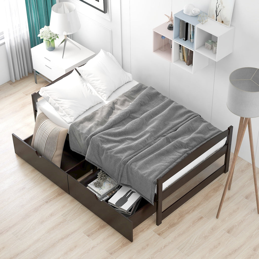 Twin Size Pine Wood Platform Bed with 2 Drawers X280444
