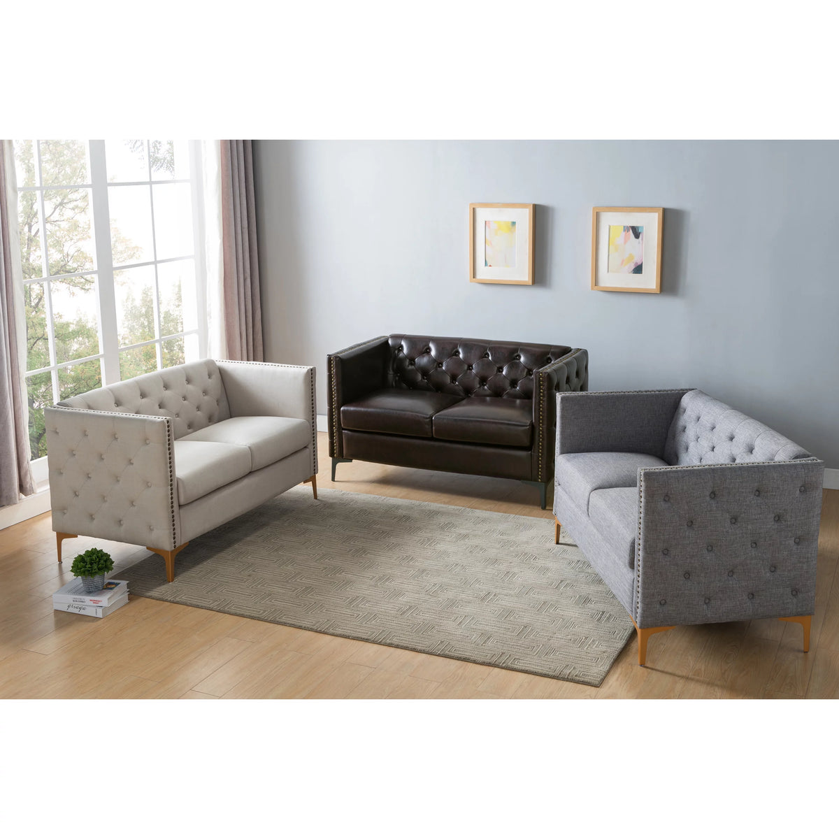 Light Gray Tufted Modern Fabric Loveseat R6056